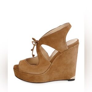 Jimmy Choo Nayeem Suede Platform Strappy Wedge Sandals Khaki Brown sz 40